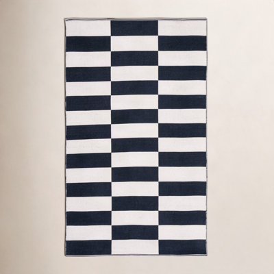 Alvana Black Ivory Hand-Woven Cotton Rug