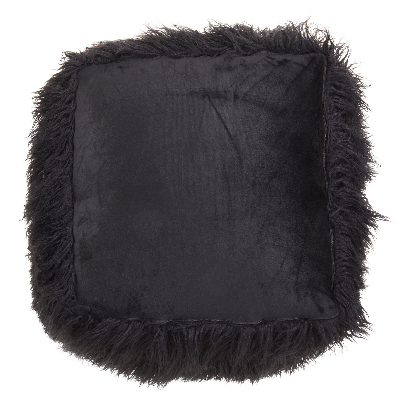Faux Mongolian Collection 20" Pouffe, Black Acrylic