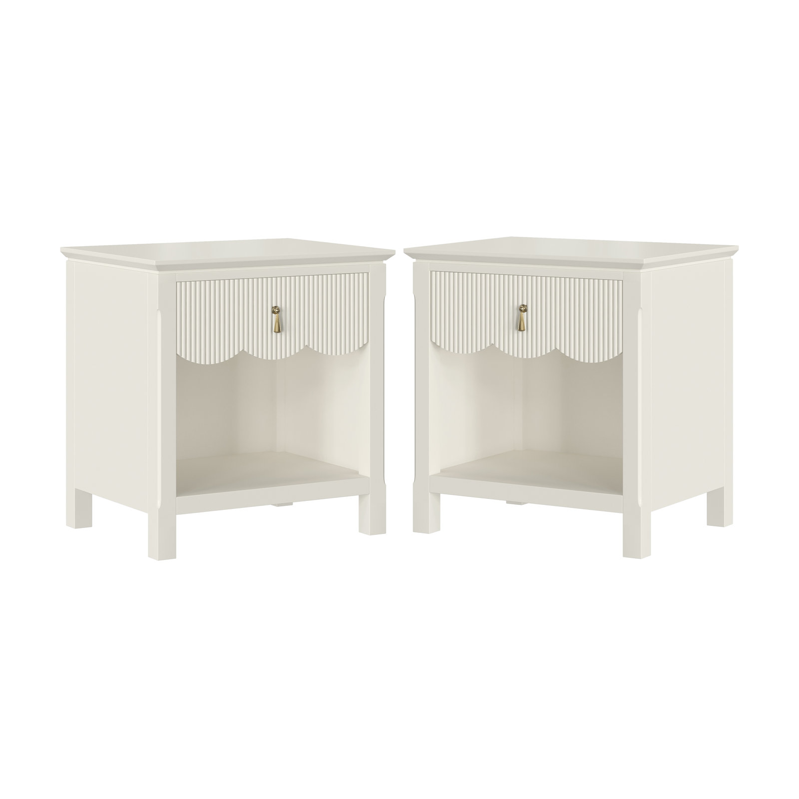 Eakin Wood 1 Drawer Reeded Nightstand, Set Of 2, Cream, Cream