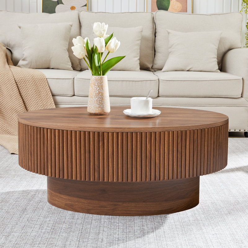 Table basse ovale avec rangement pour enfants, Brun