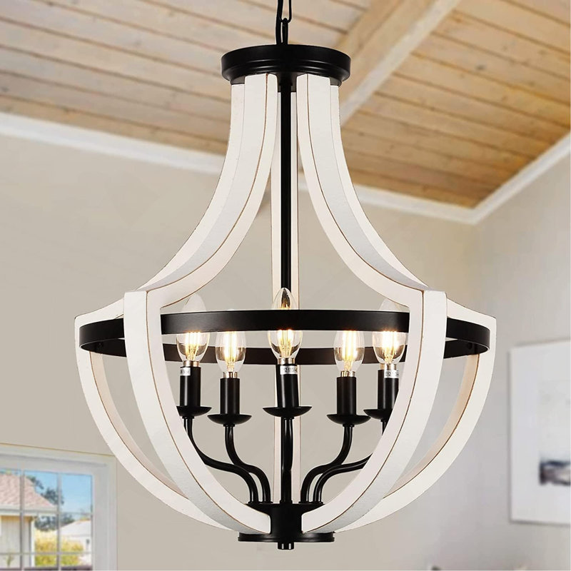 Lustres modernes en bois massif blanc, H 20,9 po x l 19 po x P 19 po, Blanc