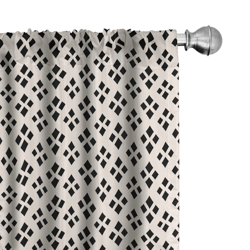 Latitude Run® Geometric 4-Panel Curtains, Diamond Rhombus Shapes, Dark Grey Eggshell, 56" W x 84" L