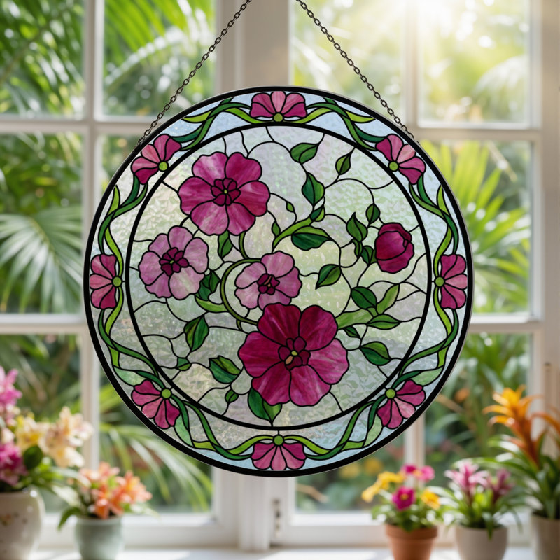 Vitrail à vitrail floral 12 "H 12", H 12 po x l 12 po