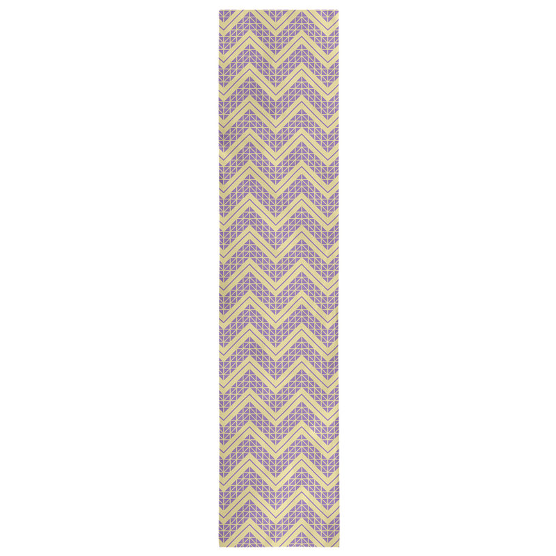 Stephenie Classic Hand Drawn Chevron Table Runner, 16" x 72", Yellow/Purple