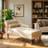 59" Tufted Rolled Arm Chaise Lounge - Beige - Turned Legs-116326894