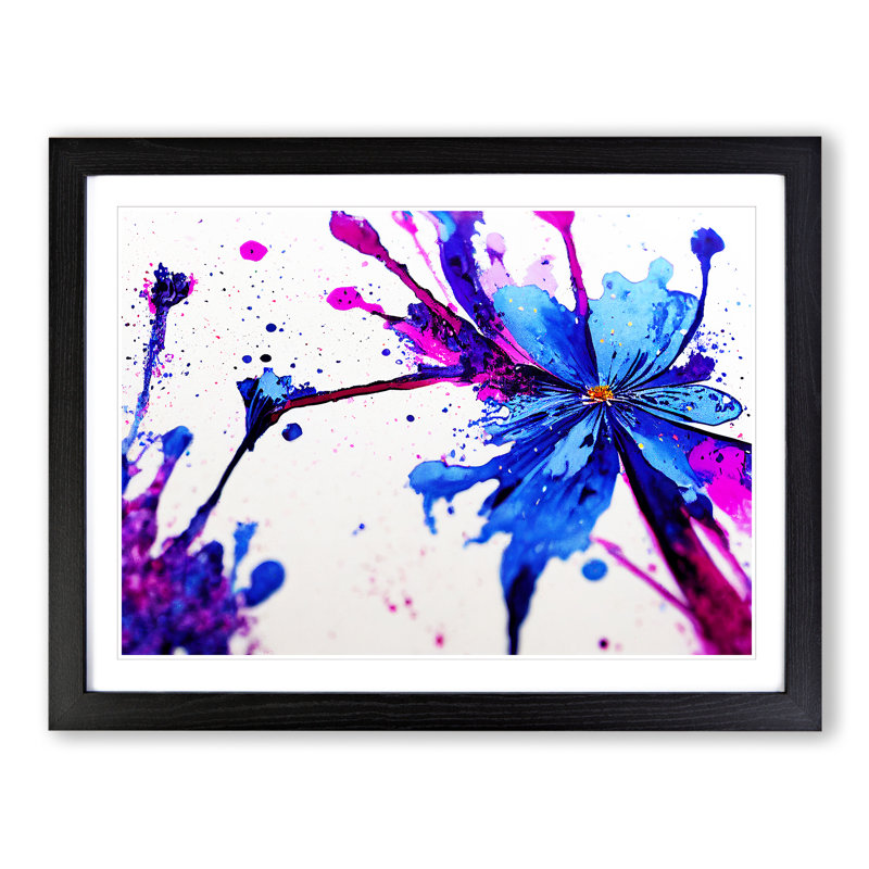 Bluebell Flower Splatter Vol.1 Abstract - Single Picture Frame Painting, 46cm H x 64cm W x 2cm D, Black Framed