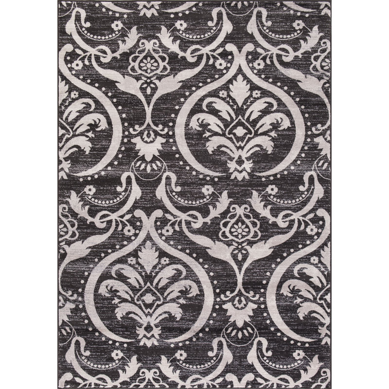 Tapis oriental gris anthracite tissé à la machine, Rectangle 7 pi x 9 pi
