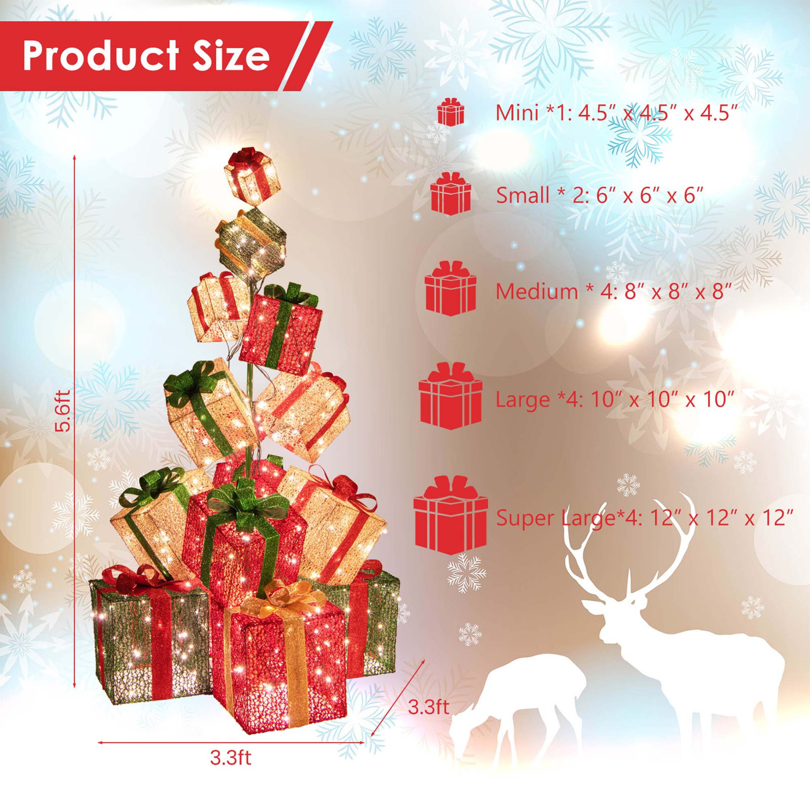 Janada Pre-Lit Stacked Gift Box Tower