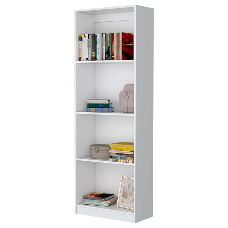 Sutton Slim Bookcase with Modern 5-Shelf Design, White, (5 Shelves) 71.1"H x 24.7"W x 11.7"D