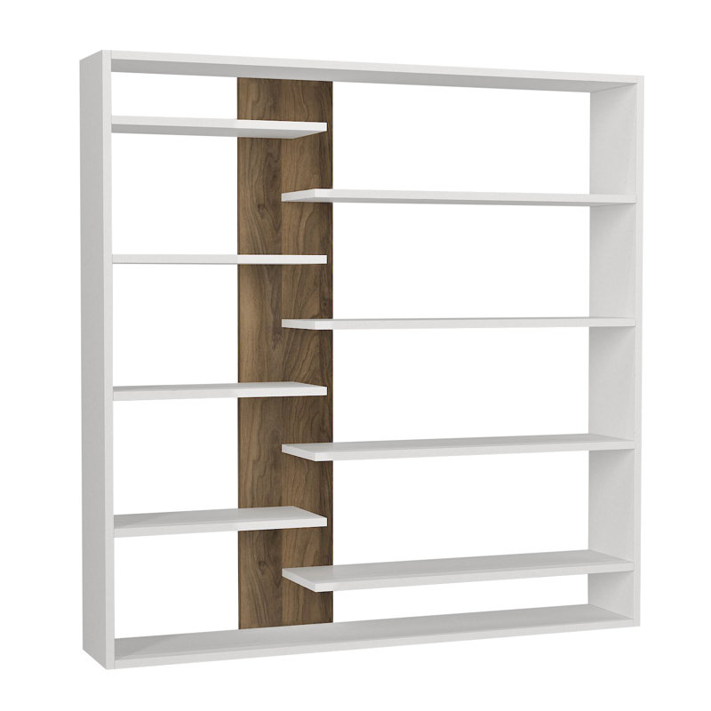 126cm H x 125cm W Geometric Bookcase, White/Walnut