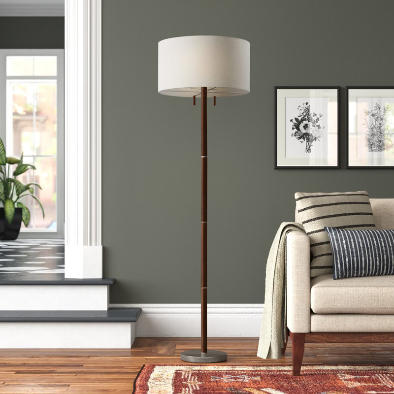Geno 66.25'' Traditional Floor Lamp, White, Walnut/Brushed Steel