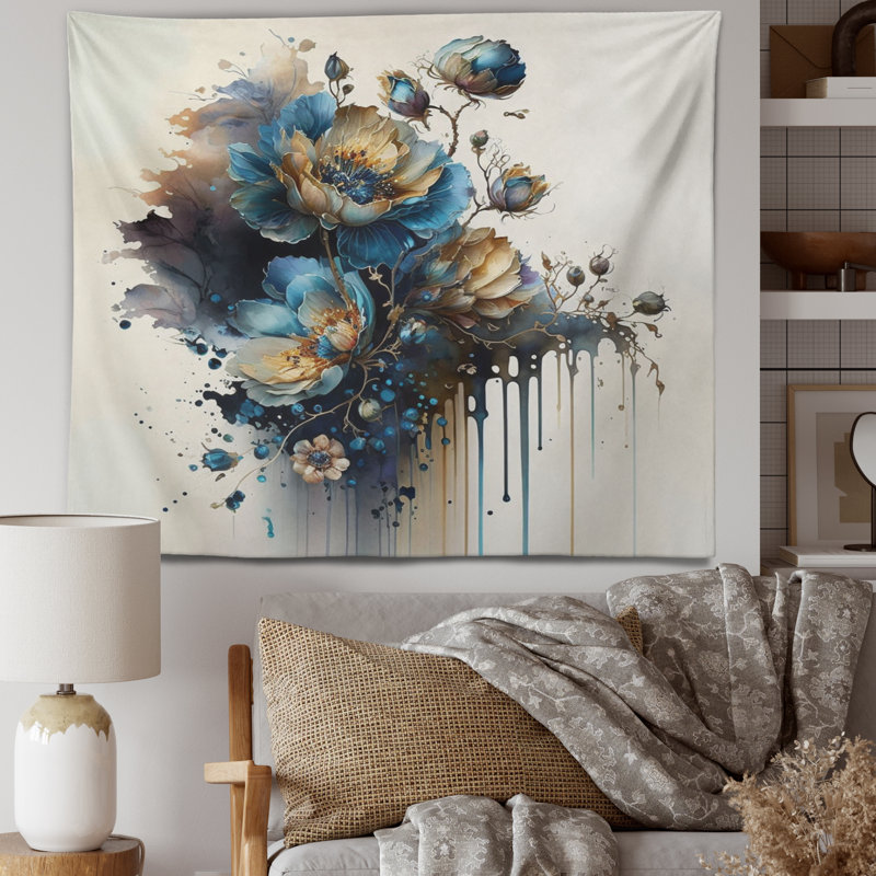 Polyester avec fleurs florales réalistes et tapisserie avec punaises, H 50 po x l 60 po