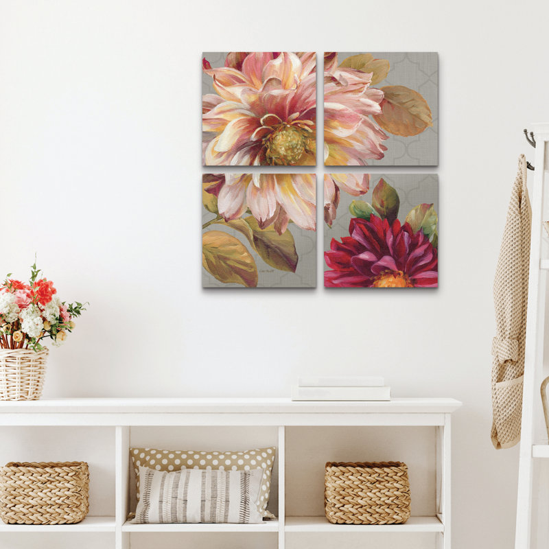 Ensemble de 4 panneaux muraux - Lisa audit «Classically Beautiful III», art mural sur toile pour le salon, la chambre à coucher ou le bureau 