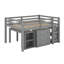 Lit mezzanine double avec armoire, tablettes et bureau