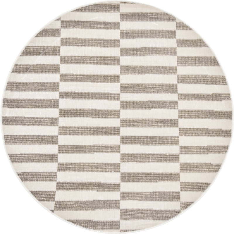 Tapis rayé ivoire / noir Arzilla, Dark Grey, Rond 8 pi
