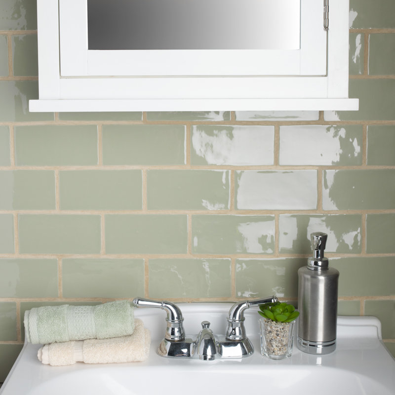 Chester 3" x 6" Ceramic Subway Wall Tile, Sage Green