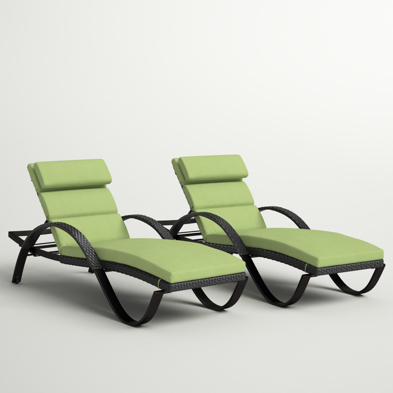 Fionnula Powder Coated Aluminum Reclining Patio Chaise Lounge Set, Canvas Ginkgo Sunbrella® Canvas