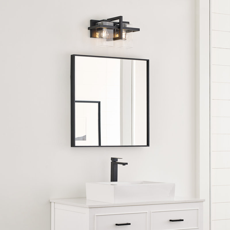 Midnight Black Steel 2-Light Dimmable Vanity Fixture with Clear Glass Shades