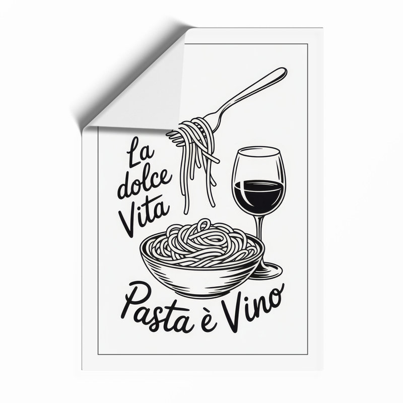 Pasta And Vino Minimalist - Print, Unframed, A2 - 59.4 x 42.0 cm