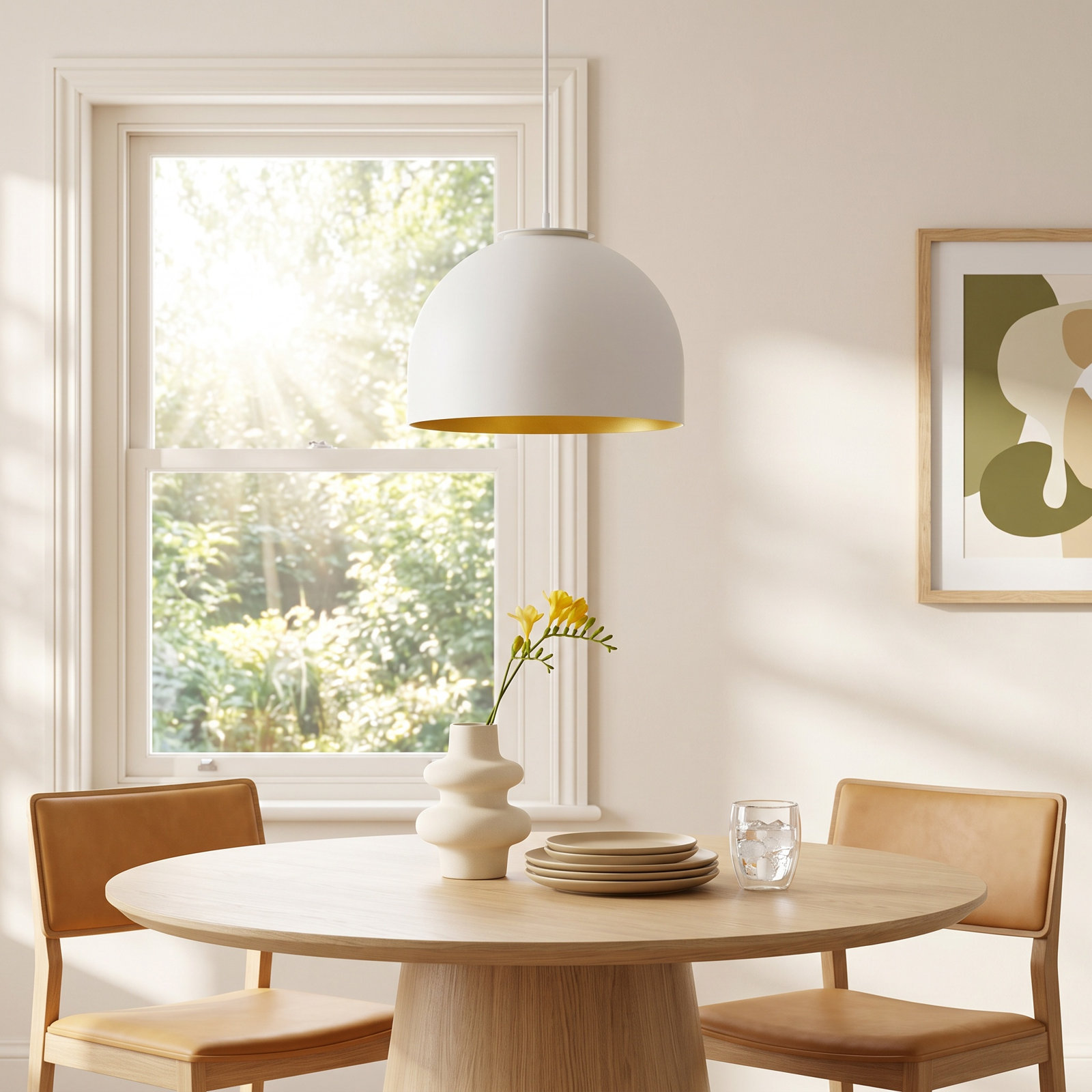 Mabeth Single Light Aluminum Aluminium Dimmable Pendant, Gold/White, Gold/White
