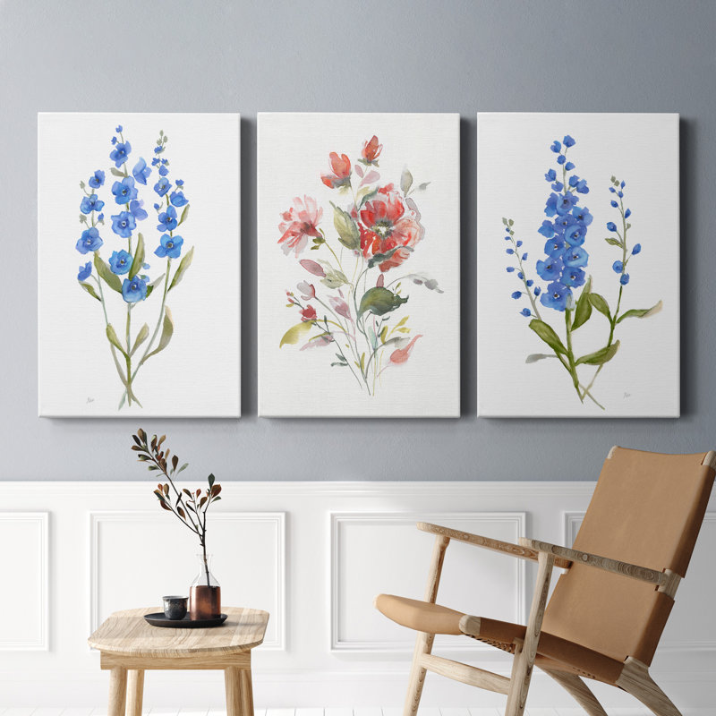 Petite Botanical I - Ensemble de 3 reproductions d'art sur toile tendue, H 48 po x l 96 po x P 1 po