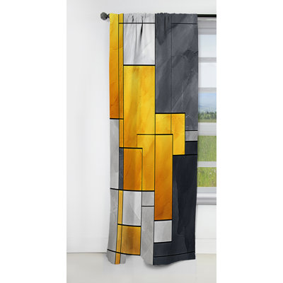 Yellow And Grey Geometric Fusion I - Abstract Curtain - Blackout Geometric Curtain - 1 Panels