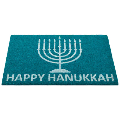 Natural Coir Menorah Happy Hanukkah Outdoor Doormat - 18" X 30"