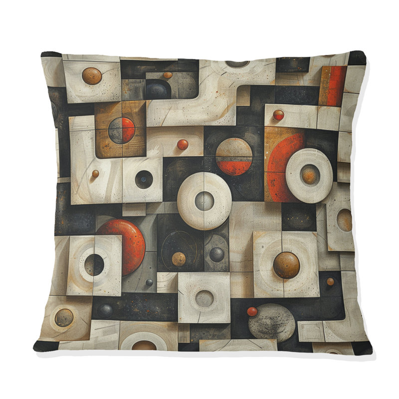 Formes géométriques modernes rouges et blanches - Coussin décoratif moderne, H 18 po x l 18 po