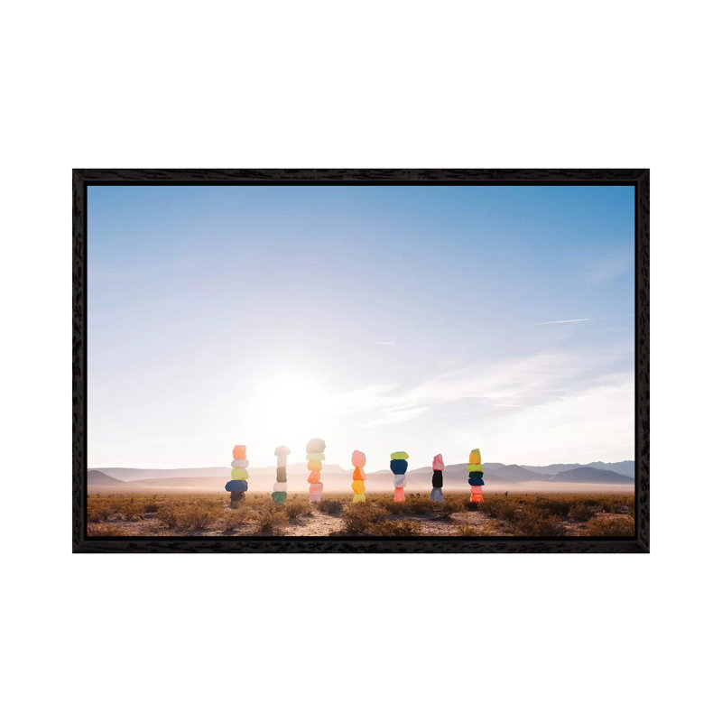 Seven Magic Mountains Sunrise V by Bethany Young - Print on Canvas, 66.04cm H x 101.6cm W x 3.81cm D, Black Framed