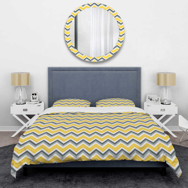 Ensemble de housse de couette en microfibre jaune / gris 3 pièces, Housse de couette pour très grand lit et 2 très