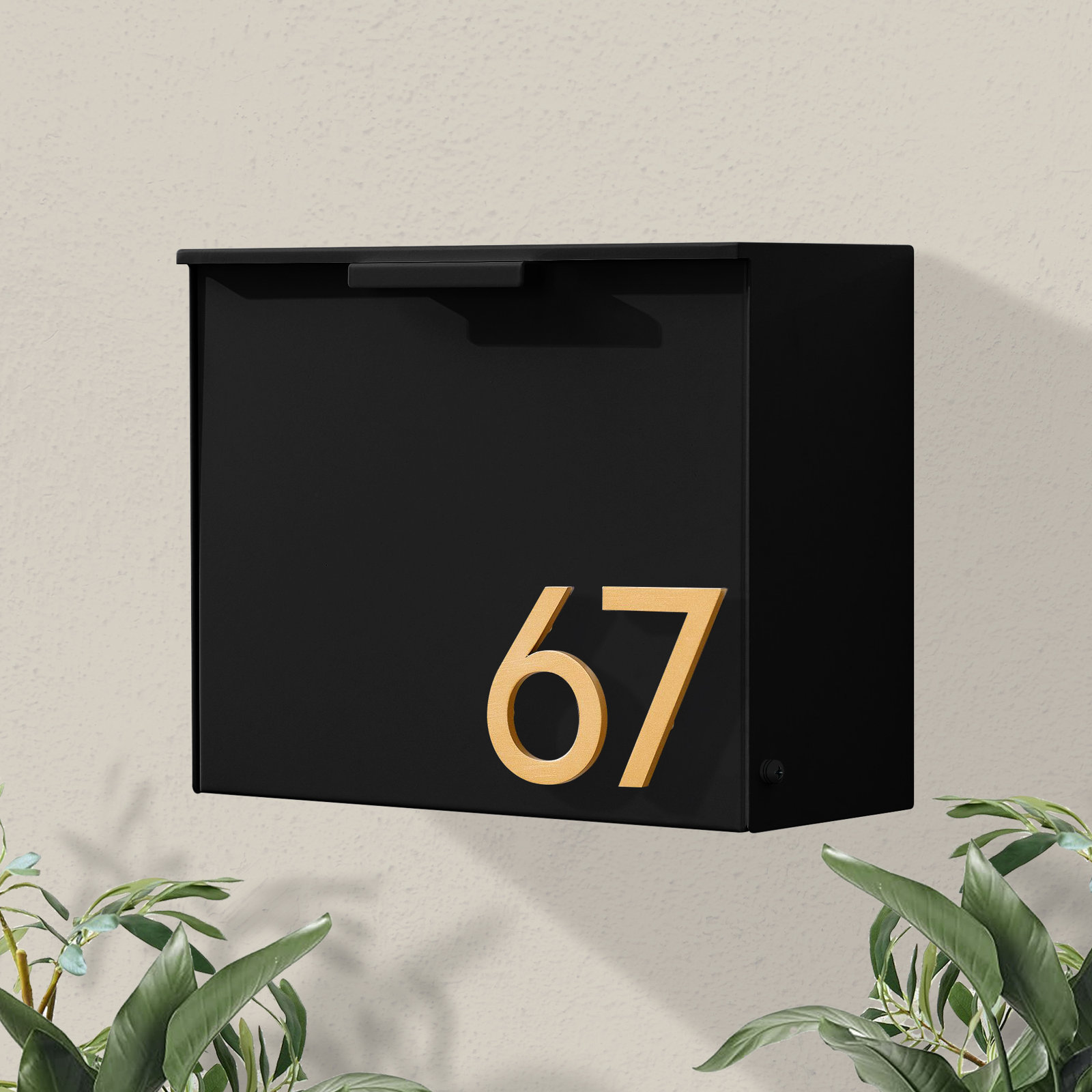 Cubby Wall Mounted Steel Mailbox, Black, Yes, Brass