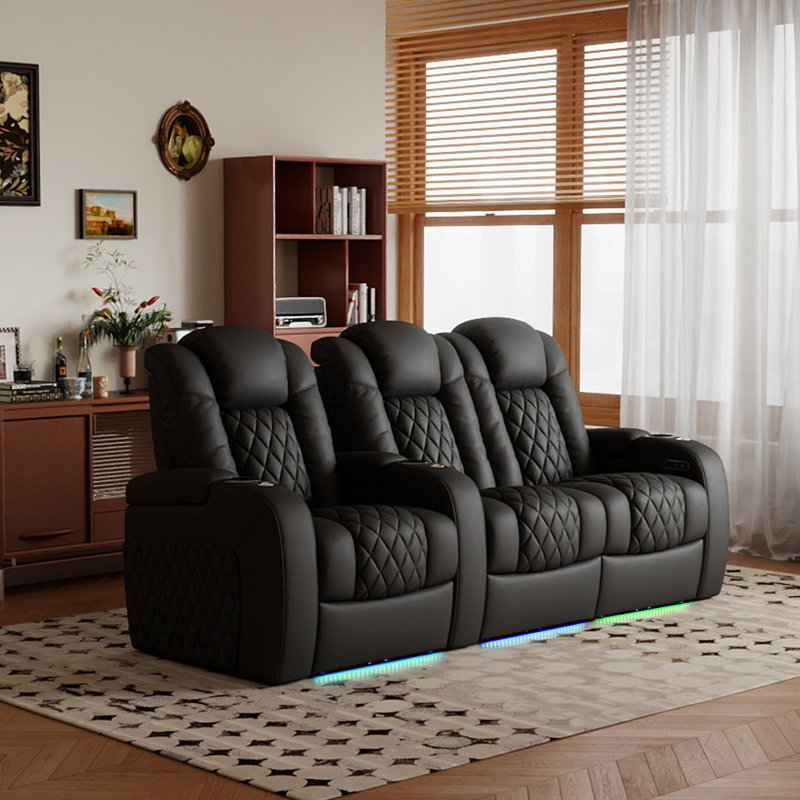 Siège de cinéma en cuir Blosser avec porte-gobelet, 3, Cuir véritable noir