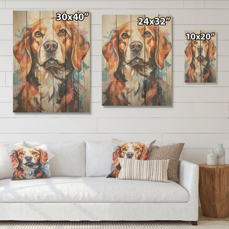 Beagle Bliss I - art mural en bois de chien sur bois de pin naturel, H 20 po x l 10 po