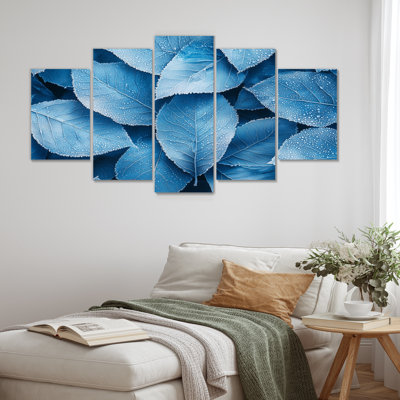 Frost Blue Leaves Tranquilty I - Blue Art - Traditional Wall Art Decor Set Diamond
