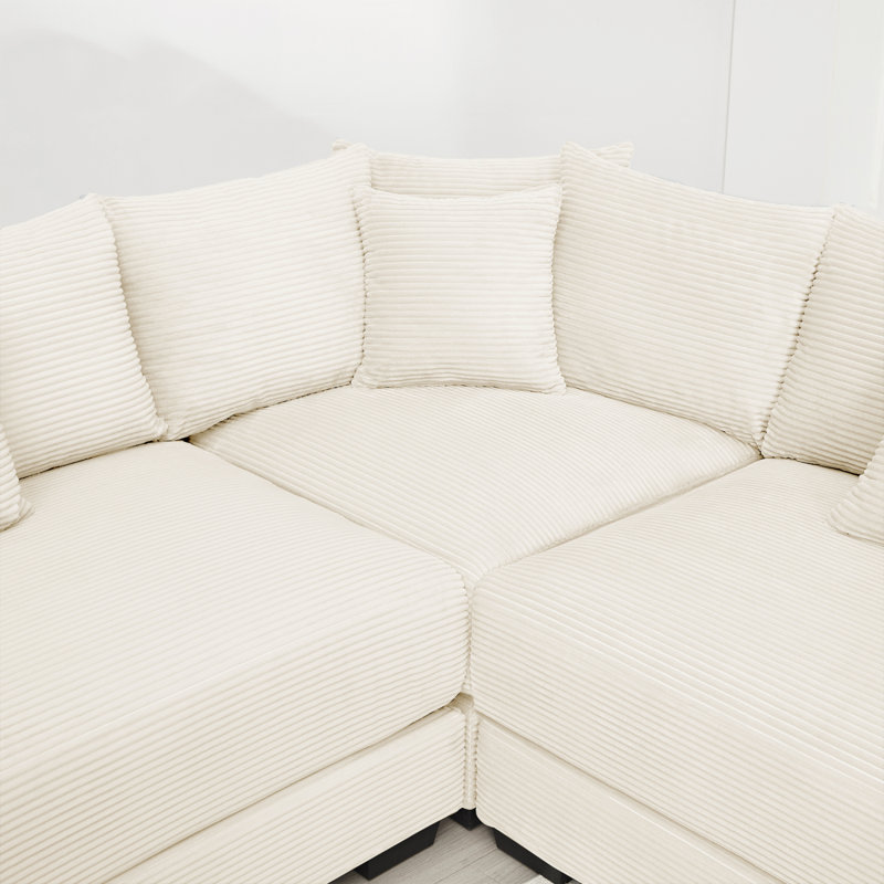 Canapé modulaire surdimensionné en L avec méridienne, assise profonde, conception ergonomique et assemblage facile, Beige