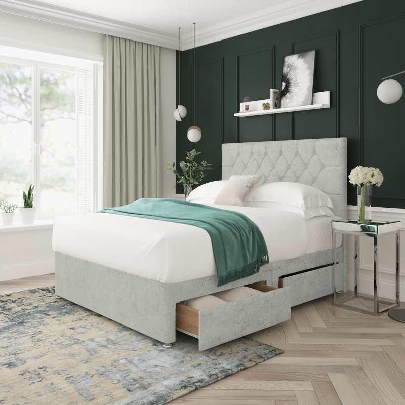 Divan Bed Base, Right Side Drawers, Silver, Single (3')
