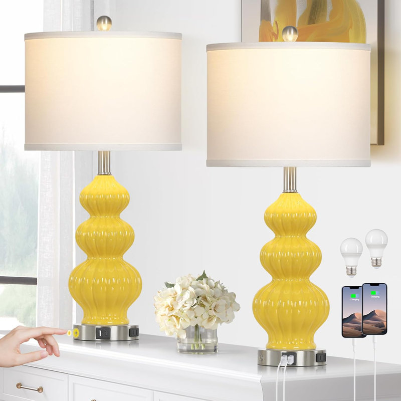Ensemble de 2 lampes de table Triple Gourd, Jaune