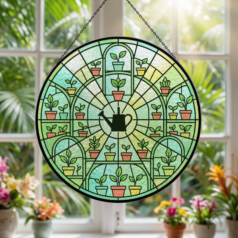 Panneau de vitrail en verre coloré, 7,8 heures, 7.8"H