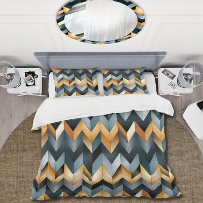 Ensemble de housse de couette à motif de chevrons doré doré