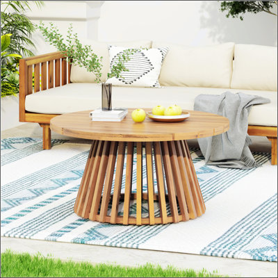 Outdoor Acacia Wood Patio Coffee Table, Round Design For Backyard And Balcony, Durable And Stylish Teak Finish