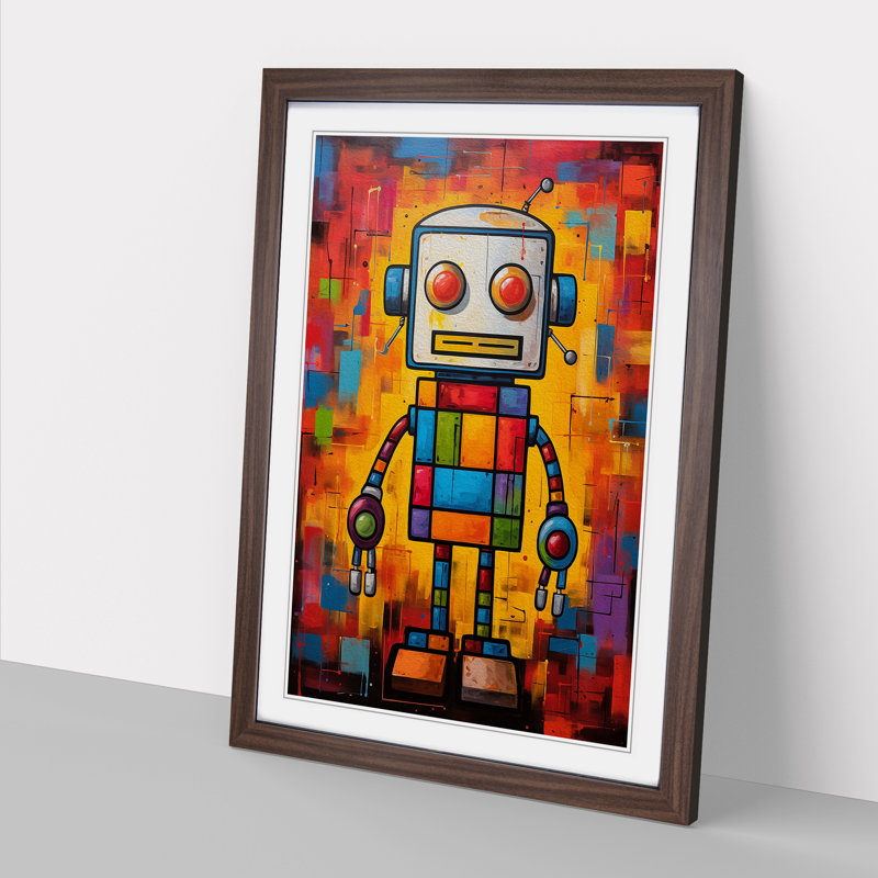 Robot Colour Field - Single Picture Frame Print on Wood, 34cm H x 25cm W x 2cm D, Walnut