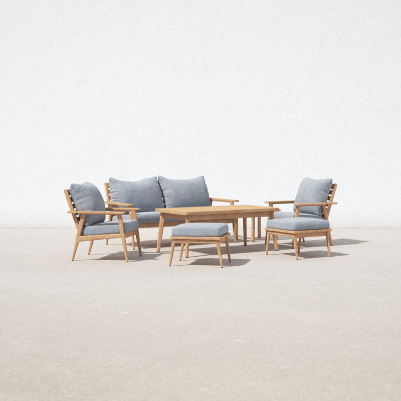 Tempo Teak 6 - Person Patio Conversation Set with Cushions
