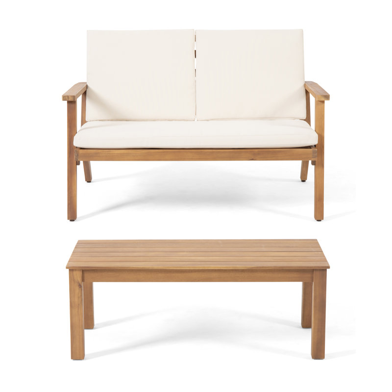 Michaux 2 - Person Patio Conversation Set with Cushions, Beige, Brown Patina