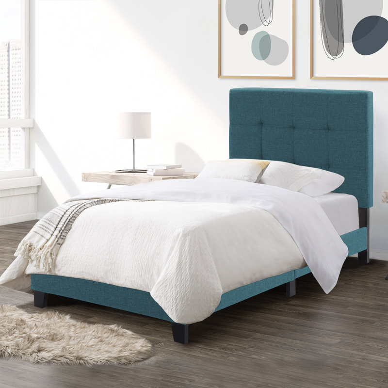 Upholstered Slat Bed, Twin, Blue
