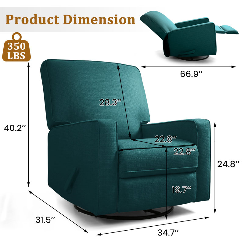 Saidee Upholstered Manual Swivel Rocker Recliner Chair, Green Linen