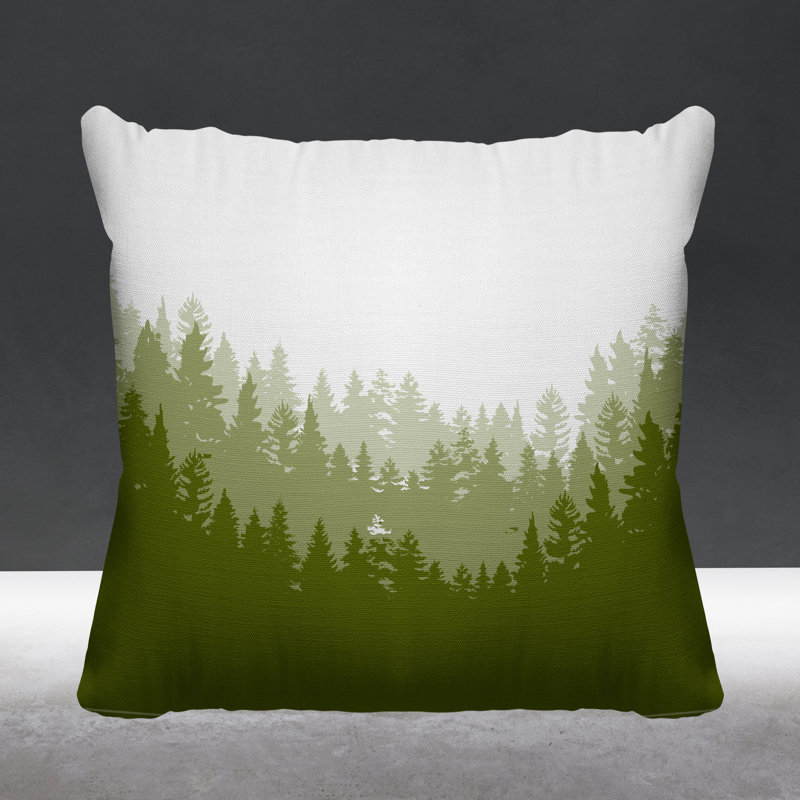 Coussin intérieur / extérieur Pine Trees Cabin, 19 po x 19 po, Chartreuse, Carré