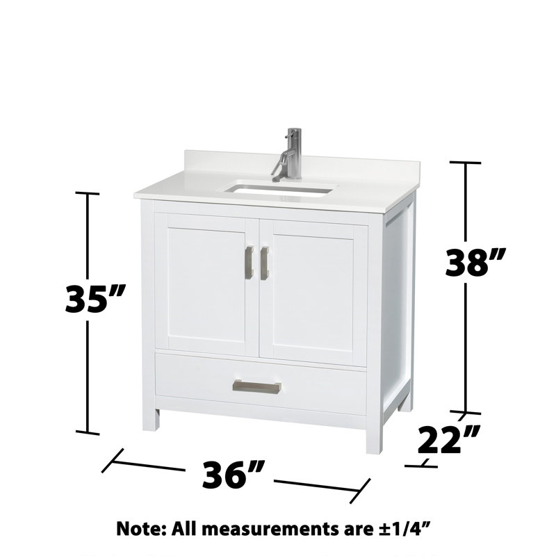 Sheffield 36" Freestanding Single Bathroom Vanity with Quartz Top with 24" Mirror, White, Chrome, White Quartz