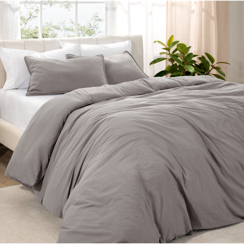 Washed Microfiber Duvet Cover Set, Frost Gray, Twin/Twin XL Duvet Cover + 1 Standard Shams