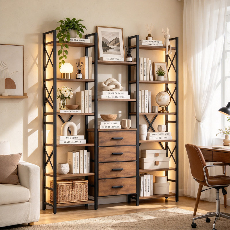 LED Light Bookshelf with 15 Shelves, 150x24x185cm