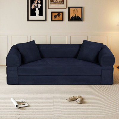 Canapé-lit pliable de 80 po avec lit escamotable avec oreiller, canapé-lit pliant, canapé futon, canapé paresseux pour le salon / dortoir / chambre d'amis / bureau à domicile, bleu foncé